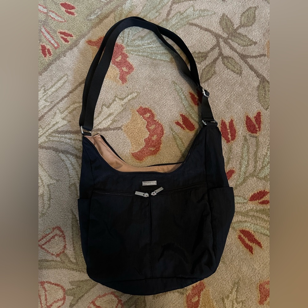 Baggallini travel secure Black Crossbody Bag with Silver Accents